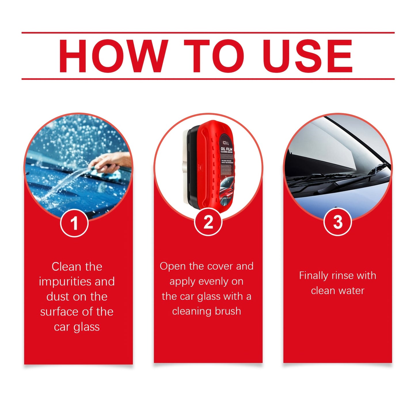120ml Oil Film Cleaning Brush for Car Windshields - Biodegradable, Anti-Fog, Quick Stain Removal, Safe & Effective Glass Cleaner with Squeegee, Restores Clarity & Safety, Window Cleaning Tools