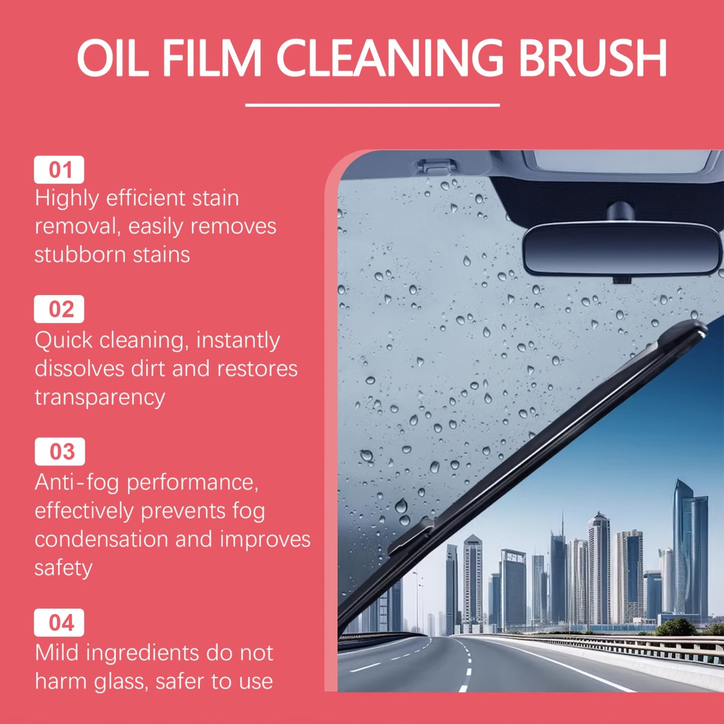 120ml Oil Film Cleaning Brush for Car Windshields - Biodegradable, Anti-Fog, Quick Stain Removal, Safe & Effective Glass Cleaner with Squeegee, Restores Clarity & Safety, Window Cleaning Tools