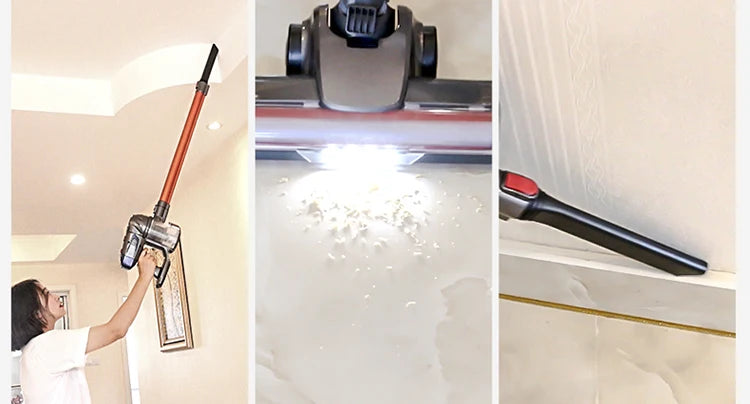 مكنسة كهربائية محمولة لاسلكية بقوة شفط قوية 15 كيلو باسكال ومحرك مزدوج وإضاءة LED وبطارية قابلة للفصل ومنظف غبار منزلي لاسلكي