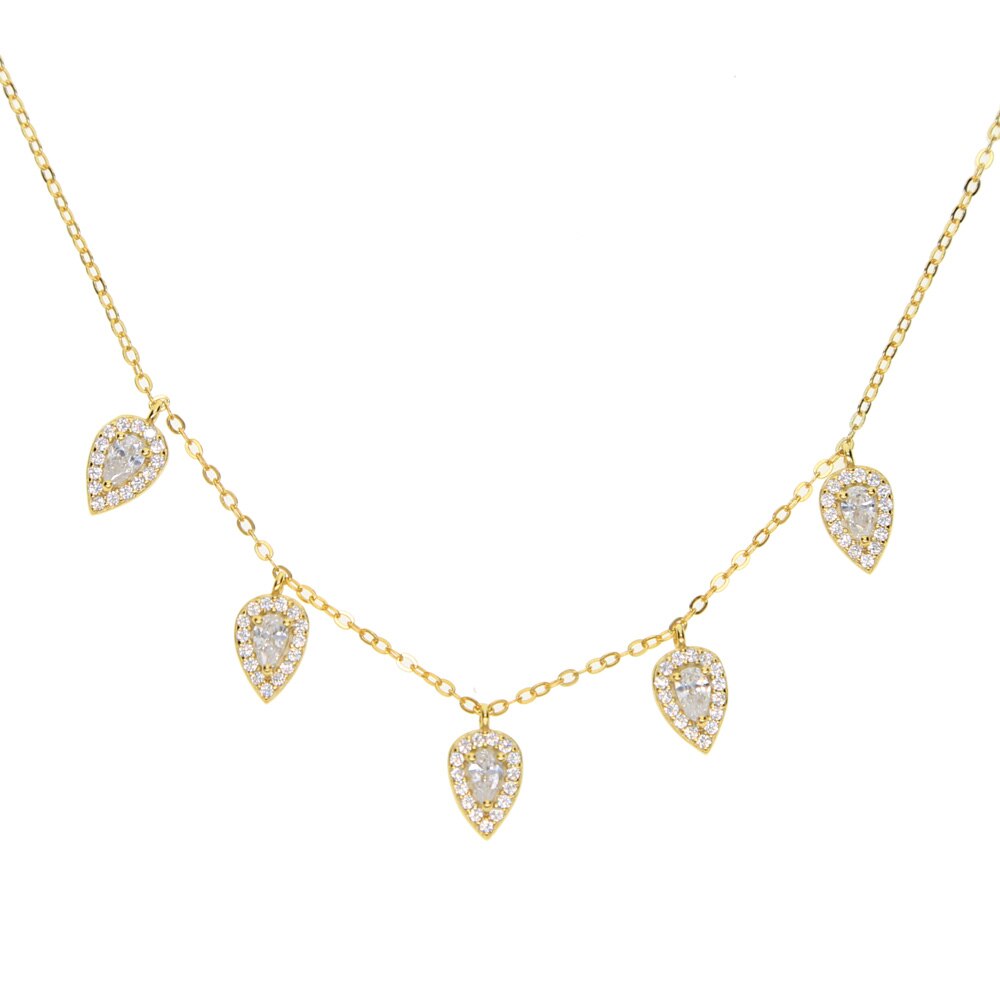 100% 925 Sterling Silver Water Drop Tear Cz Charm Dainty Delicate Choker Short Necklace for Women Wedding Multi Layer Jewelry