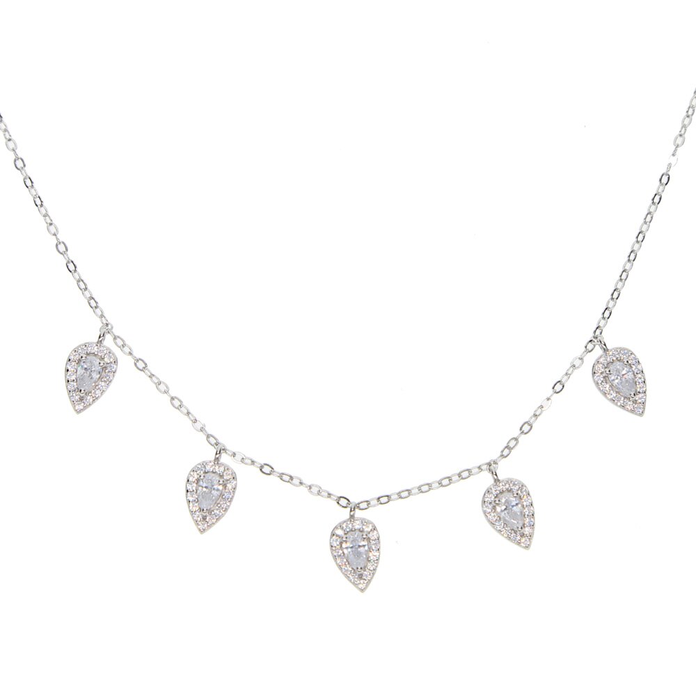 100% 925 Sterling Silver Water Drop Tear Cz Charm Dainty Delicate Choker Short Necklace for Women Wedding Multi Layer Jewelry