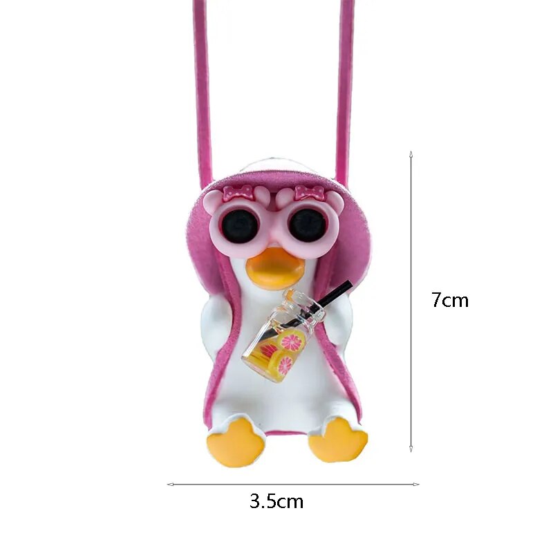 Anime Pink Swing Duck Car Decoration Pendant Cute Auto Rearview Mirror Hanging Ornament For Women Car Ineriror Accessories