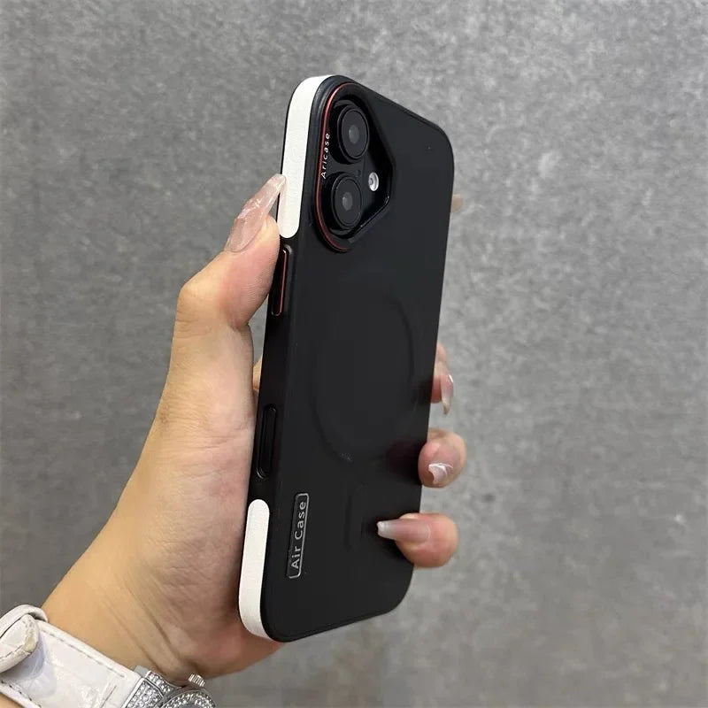 جراب هاتف مغناطيسي فاخر من الجلد غير اللامع لهاتف iPhone 16 15 Pro Max 14 13 12 مع شحن لاسلكي وغطاء مقاوم للصدمات