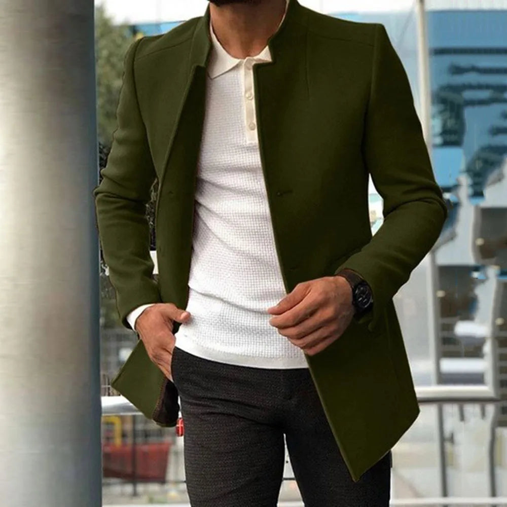 Autumn Winter Fashion Men's Woolen Coats Solid Color Single Breasted Lapel Long Coat Jacket Casual Overcoat Plus Size 5 Colors