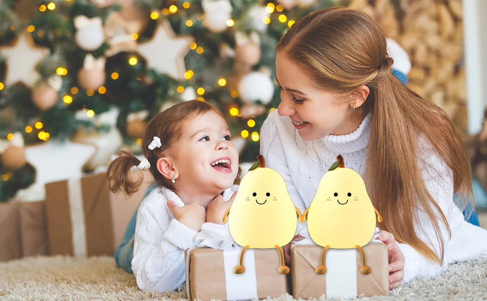 Led Cute Pear Night Light Dimmable Nursery Pear Lamps Super Squishy Silicone USB Rechargeable Touch Control 7 Colors Night Lamp
