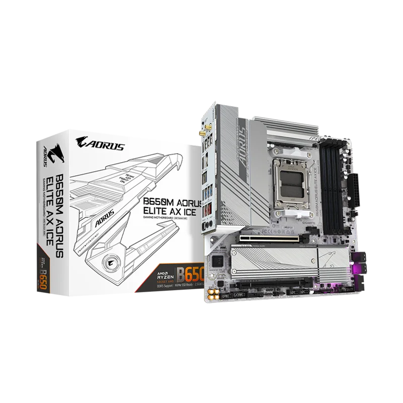 لوحة أم GIGABYTE B650M AORUS ELITE AX ICE Micro-ATX AMD B650 DDR5 8000 (OC) MHz M.2 USB3.2 Wi-Fi 6E Socket AM5