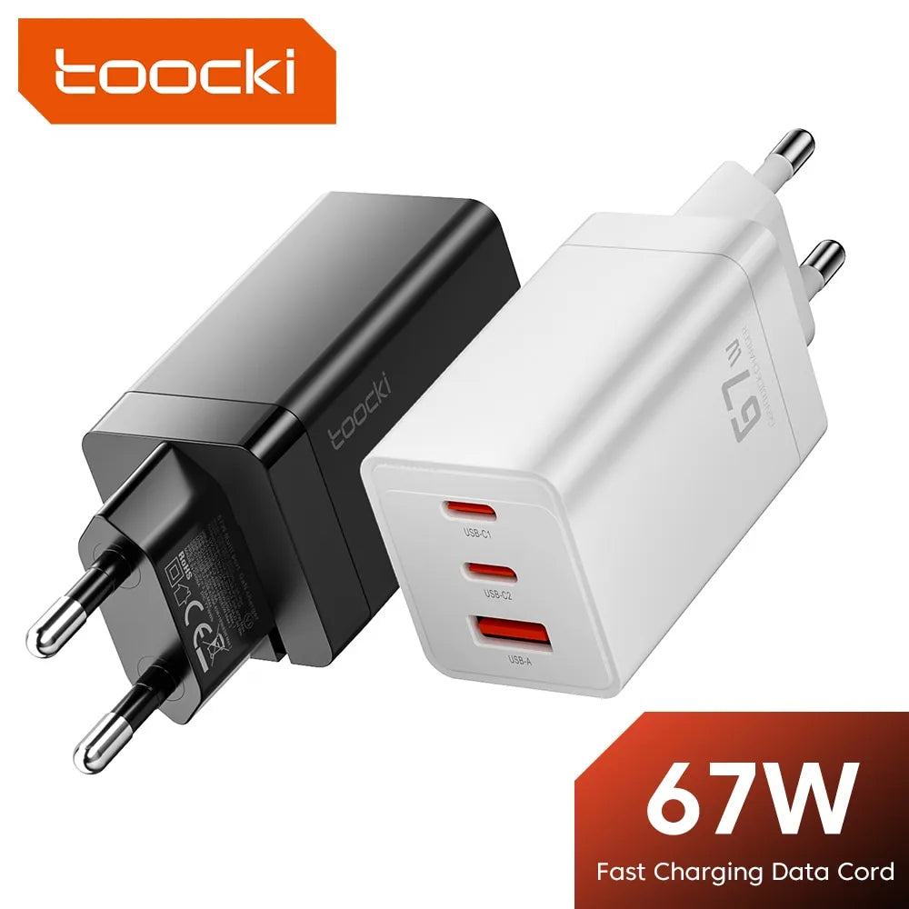 شاحن Toocki 67W GaN USB C سريع الشحن 65W QC4.0 PD 3.0 45W USB C Type C شاحن USB سريع لـ iPhone 15 14 13 12 Pro MacBook