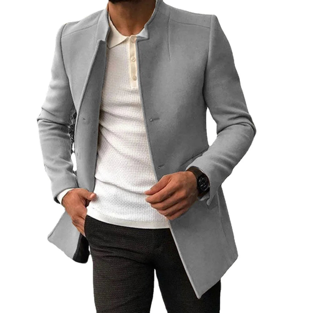 Autumn Winter Fashion Men's Woolen Coats Solid Color Single Breasted Lapel Long Coat Jacket Casual Overcoat Plus Size 5 Colors