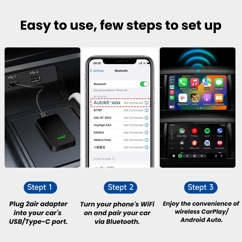 محول لاسلكي CarlinKit 5.0 CarPlay Android Auto محمول لراديو السيارة OEM مع CarPlay/Android Auto السلكي