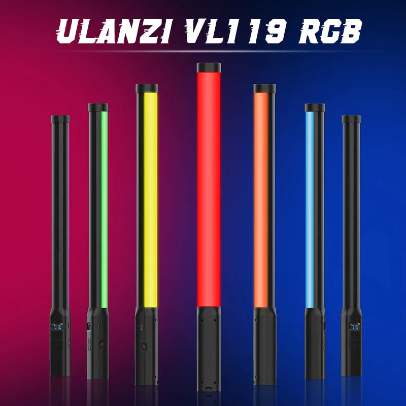 Ulanzi VL119 عصا إضاءة LED محمولة باليد مقاس 19.68 بوصة مع مؤشر تجسيد اللون 95+ 2500K-9000K مصباح استوديو للتصوير الفوتوغرافي