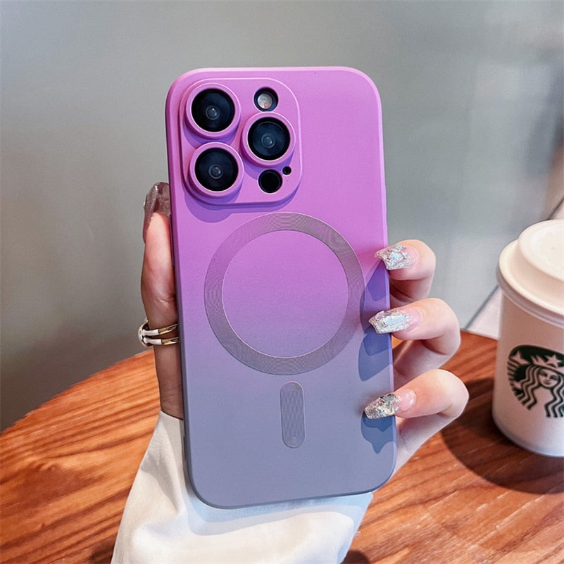 Luxury Gradient Color Liquid Silicone Case for iPhone 14 Pro Magsafe Cases Magnetic Charging Cover for iPhone 11 12 13 Pro Max