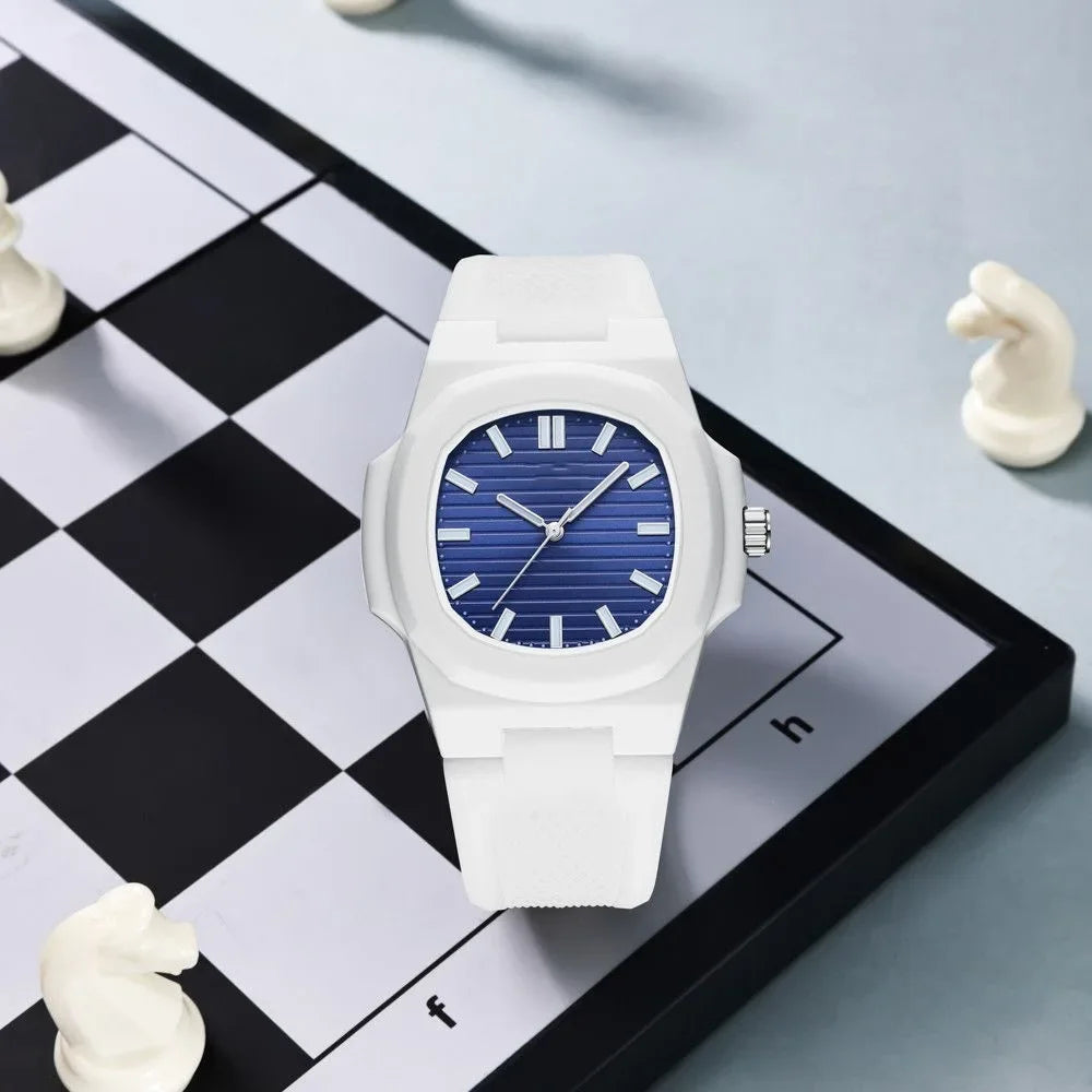 ساعة يد رجالية نسائية كلاسيكية بسيطة من Orologio باللونين الأسود والأبيض وحزام من السيليكون Reloj Mujer كوارتز ساعة يد للرجال والنساء