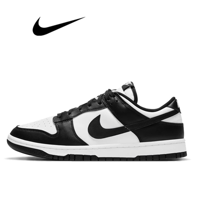 حذاء تزلج Nike Dunk Retro أسود وأبيض للرجال والنساء كلاسيكي من الجلد الأصلي غير قابل للانزلاق ومريح للجري