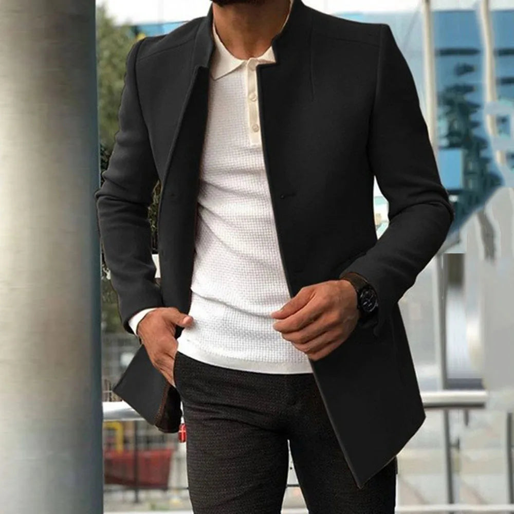 Autumn Winter Fashion Men's Woolen Coats Solid Color Single Breasted Lapel Long Coat Jacket Casual Overcoat Plus Size 5 Colors