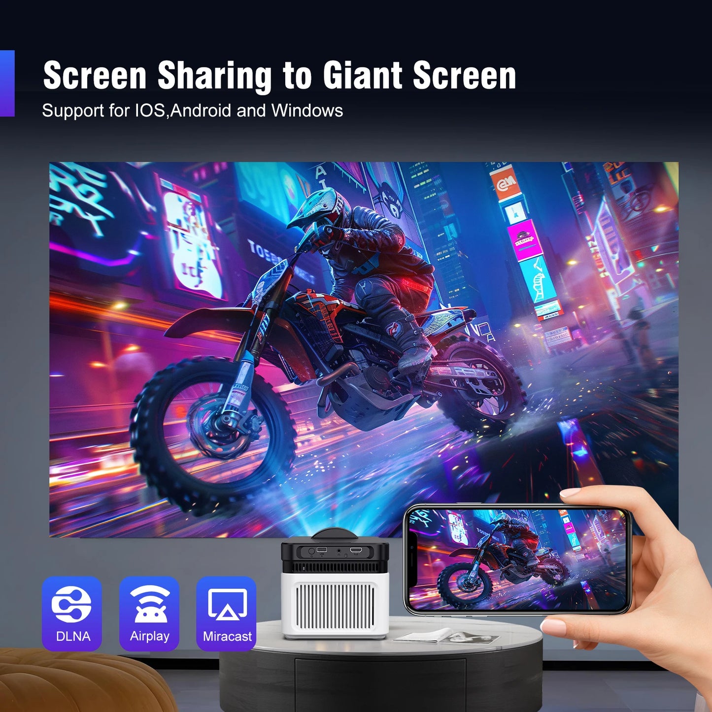 جهاز عرض Magcubic Ultra Short Throw HY450 مع خاصية الإزاحة التلقائية بدقة 8K و4K و1080P بمعيار 900ANSI BT5.4، وتركيز إلكتروني، وWiFi6، وAllwinnerH716، وصوت