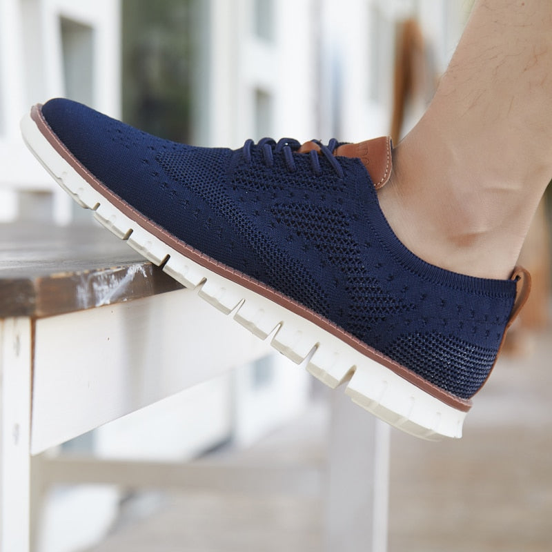 حذاء رجالي كاجوال جديد وأنيق باللون الأزرق من Flyknit Swnaker