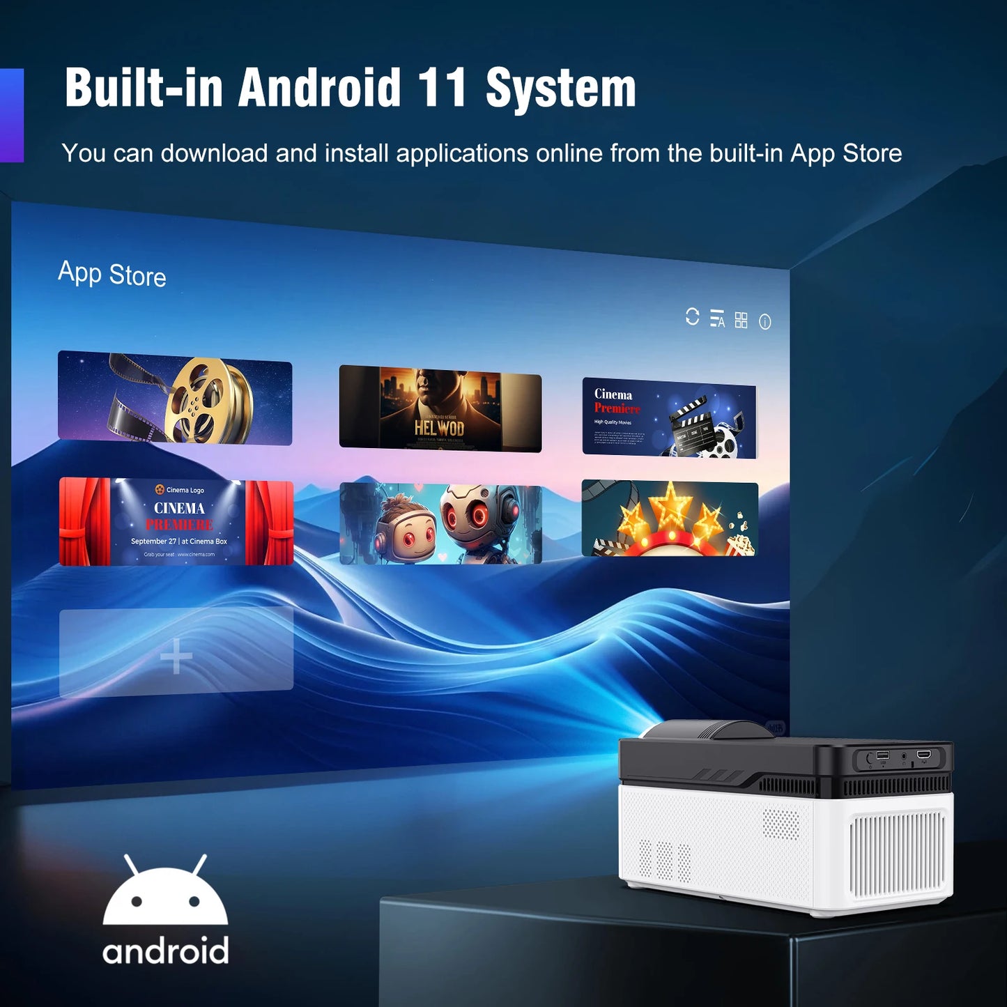 جهاز عرض Magcubic Ultra Short Throw HY450 مع خاصية الإزاحة التلقائية بدقة 8K و4K و1080P بمعيار 900ANSI BT5.4، وتركيز إلكتروني، وWiFi6، وAllwinnerH716، وصوت
