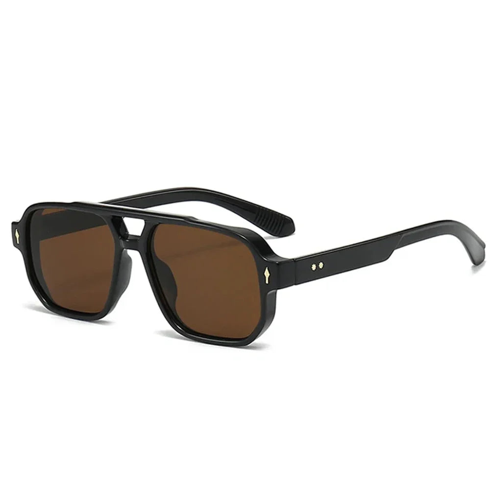 JNPCXI Vintage Double Bridges Men Square Sunglasses Fashion Green Ocean Lens UV400 Eyewear Women Trending Rivets Sun Glasses