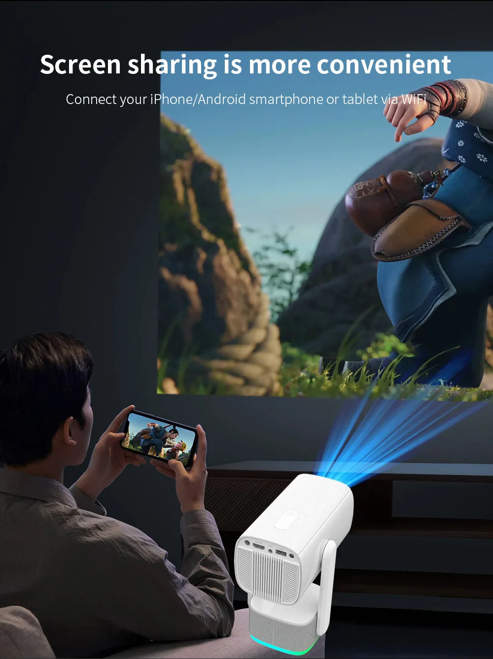 جهاز عرض Salange 4K K2 Smart Android11 مزود ببطارية مدمجة ومكبر صوت بلوتوث وWIFI Auto Focus Keystone Free-Style للأفلام الخارجية