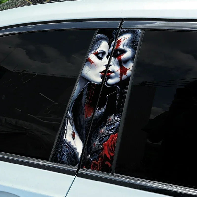1PC Gothic Skeleton Couple Car Stickers Waterproof Auto B Pillar Halloween Decor Cover Scratch DIY Car Doors Pillar Skull Decals