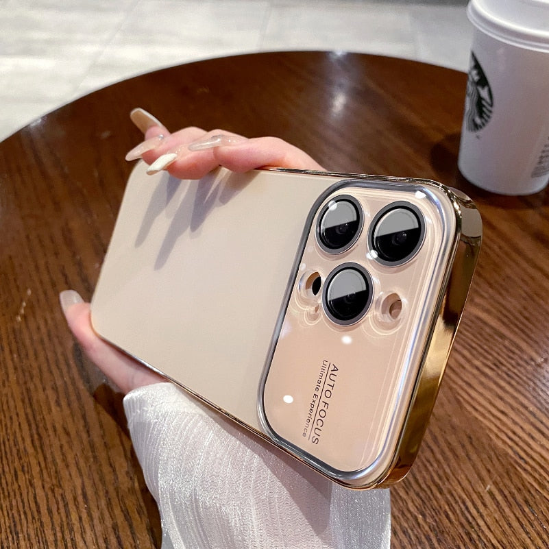 جراب Fashion AG رفيع غير لامع لهاتف iPhone 12 13 14 Pro Max iPhone 14Pro 13Pro 12ProMax، غطاء صلب مقاوم للصدمات مع نافذة كبيرة من الزجاج المقوى