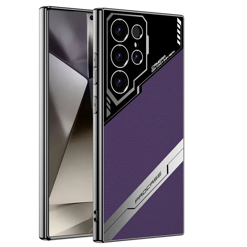 جراب هاتف Galaxy S25 Plus المصنوع من الجلد المطلي بالكهرباء S25 Ultra لهاتف Samsung Galaxy S25 S24 S23 Ultra غطاء واقٍ مقاوم للصدمات