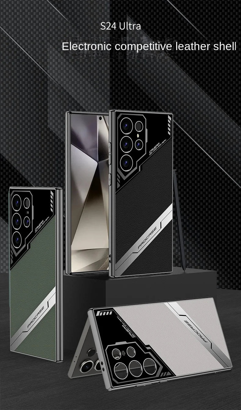 جراب هاتف Galaxy S25 Plus المصنوع من الجلد المطلي بالكهرباء S25 Ultra لهاتف Samsung Galaxy S25 S24 S23 Ultra غطاء واقٍ مقاوم للصدمات