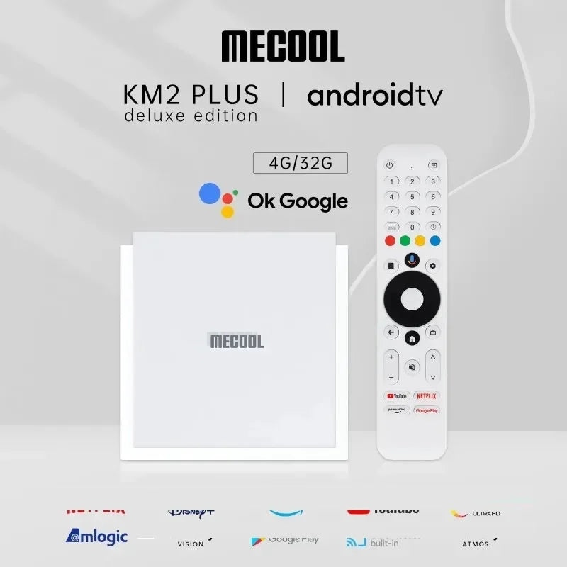 أحدث جهاز Mecool KM2 Plus Deluxe لعام 2025، ذاكرة وصول عشوائي DDR4 سعة 4 جيجابايت وذاكرة تخزين داخلية 32 جيجابايت، يعمل بنظام Android 11، معتمد من Google، Netflix بدقة 4K ATV BOX، WiFi 6، صوت Dolby Atmos TV BOX