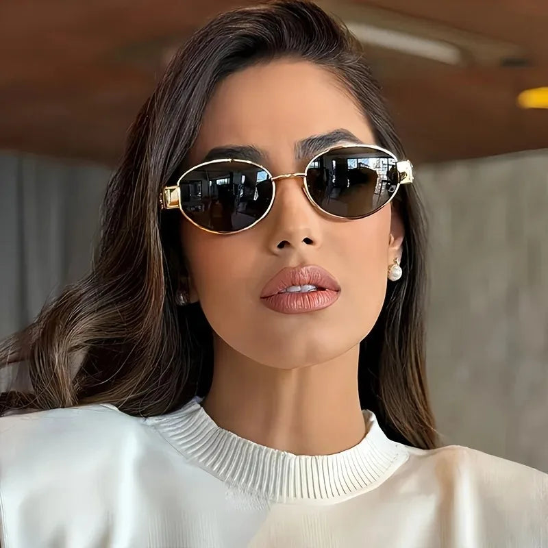 نظارات شمسية بيضاوية جديدة للنساء والرجال بإطار معدني عصري ونظارات شمسية كلاسيكية