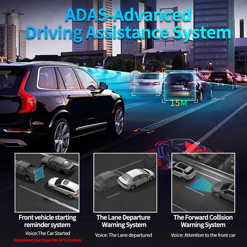 كاميرا سيارة Imagebon 10.26 بوصة لاسلكية مع CarPlay وAndroid Auto وADAS 4K DVR وبلوتوث وAUX ونظام تحديد المواقع العالمي (GPS) ومسجل فيديو على لوحة القيادة