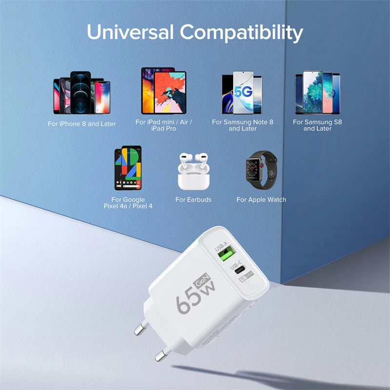شاحن GAN 65W PD USB Type C شاحن سريع محول طاقة لهاتف iPhone 15 Xiaomi Huawei Samsung شاحن سريع للهاتف المحمول
