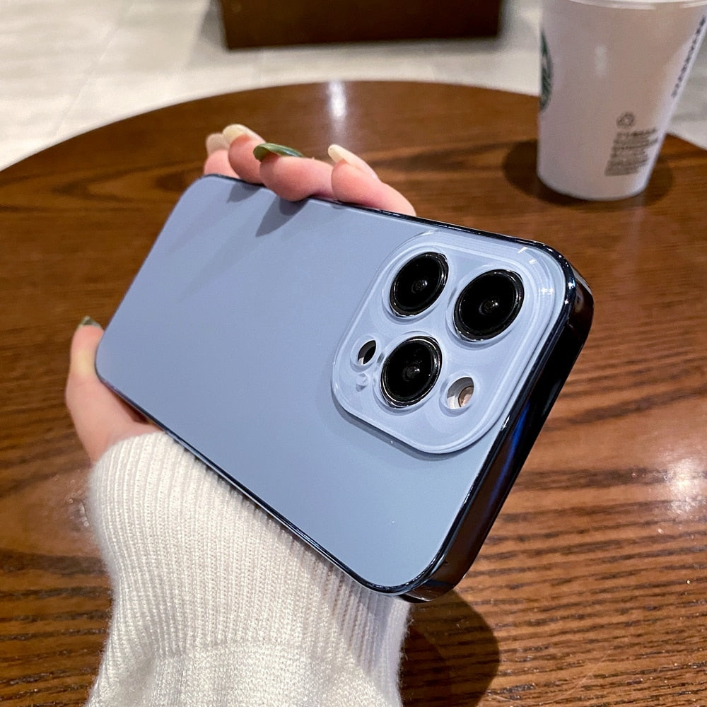 جراب Fashion AG رفيع غير لامع لهاتف iPhone 12 13 14 Pro Max iPhone 14Pro 13Pro 12ProMax، غطاء صلب مقاوم للصدمات مع نافذة كبيرة من الزجاج المقوى