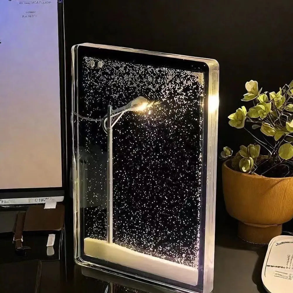 مصباح ليلي متقدم من Snowy Night Flow Ma، مصباح شارع بمشهد ثلجي، عبوة مواد يدوية الصنع، هدية عيد ميلاد