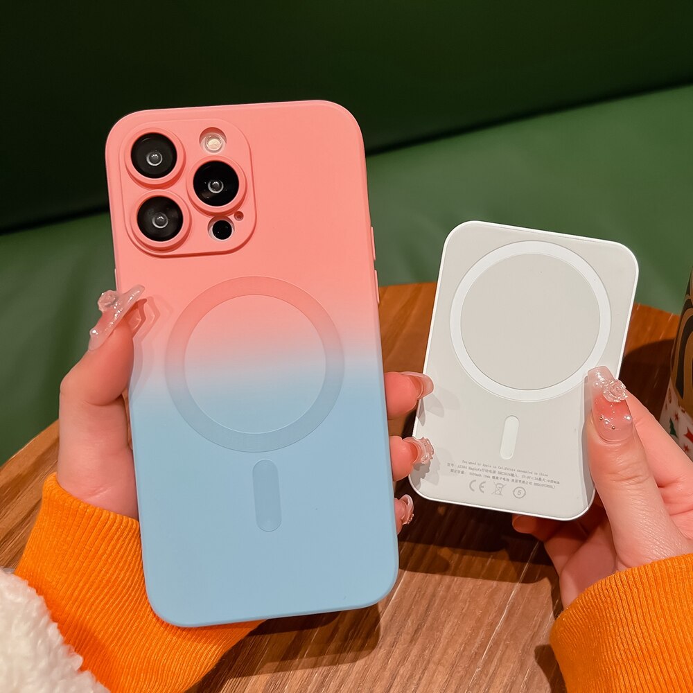 Luxury Gradient Color Liquid Silicone Case for iPhone 14 Pro Magsafe Cases Magnetic Charging Cover for iPhone 11 12 13 Pro Max