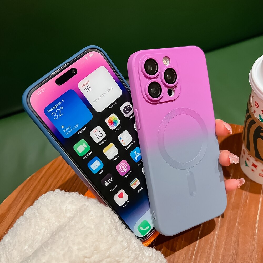 Luxury Gradient Color Liquid Silicone Case for iPhone 14 Pro Magsafe Cases Magnetic Charging Cover for iPhone 11 12 13 Pro Max