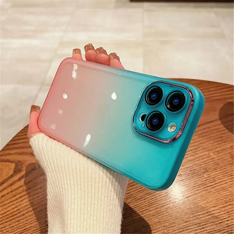 جراب هاتف شفاف فاخر بألوان قوس قزح متدرجة لهاتف iPhone 16 Pro Max 15 14 13 12 11 X XR XS Plus غطاء حماية للكاميرا مقاوم للصدمات