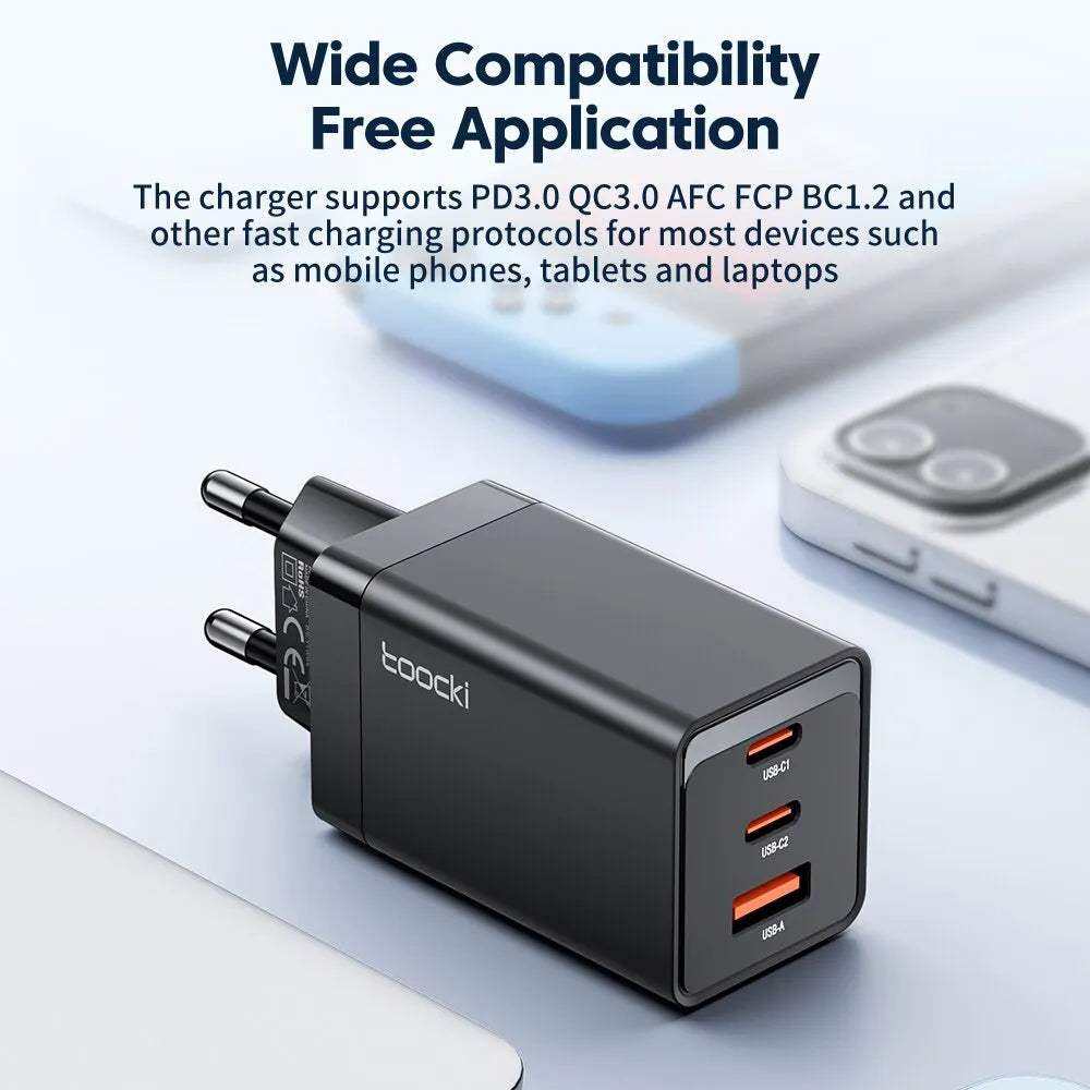 شاحن Toocki 67W GaN USB C سريع الشحن 65W QC4.0 PD 3.0 45W USB C Type C شاحن USB سريع لـ iPhone 15 14 13 12 Pro MacBook