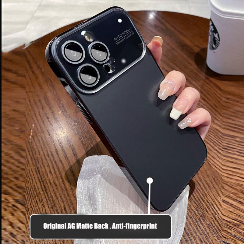 جراب Fashion AG رفيع غير لامع لهاتف iPhone 12 13 14 Pro Max iPhone 14Pro 13Pro 12ProMax، غطاء صلب مقاوم للصدمات مع نافذة كبيرة من الزجاج المقوى