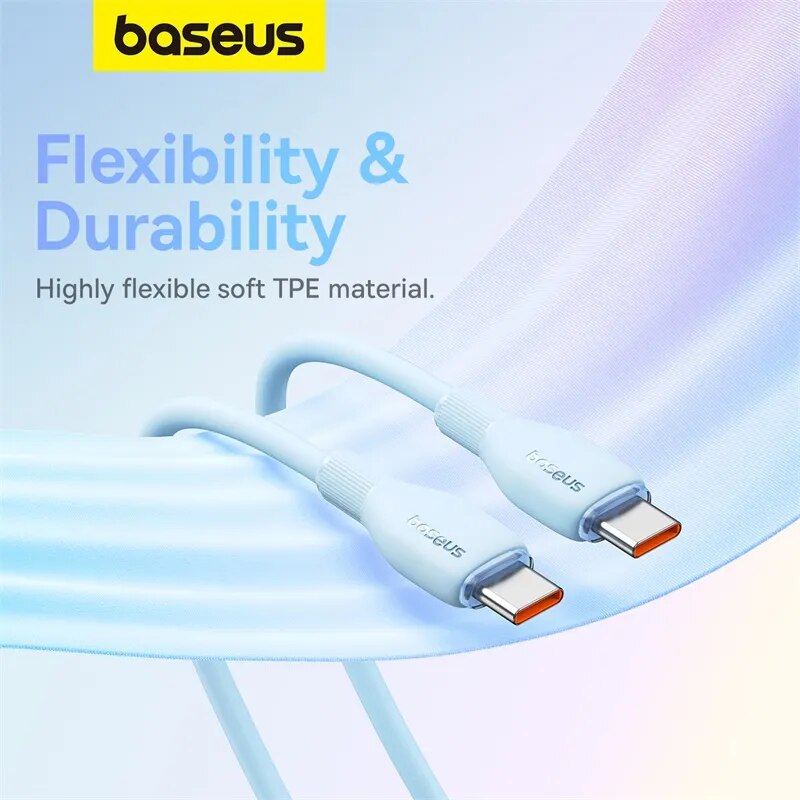 كابل Baseus PD 100W USB C لهاتف iPhone 15 كابل شحن سريع لهاتف Samsung Xiaomi Huawei Macbook كابل شحن سلكي ناعم من مادة TPE