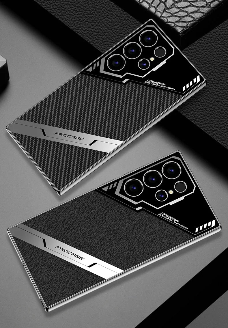 جراب هاتف Galaxy S25 Plus المصنوع من الجلد المطلي بالكهرباء S25 Ultra لهاتف Samsung Galaxy S25 S24 S23 Ultra غطاء واقٍ مقاوم للصدمات