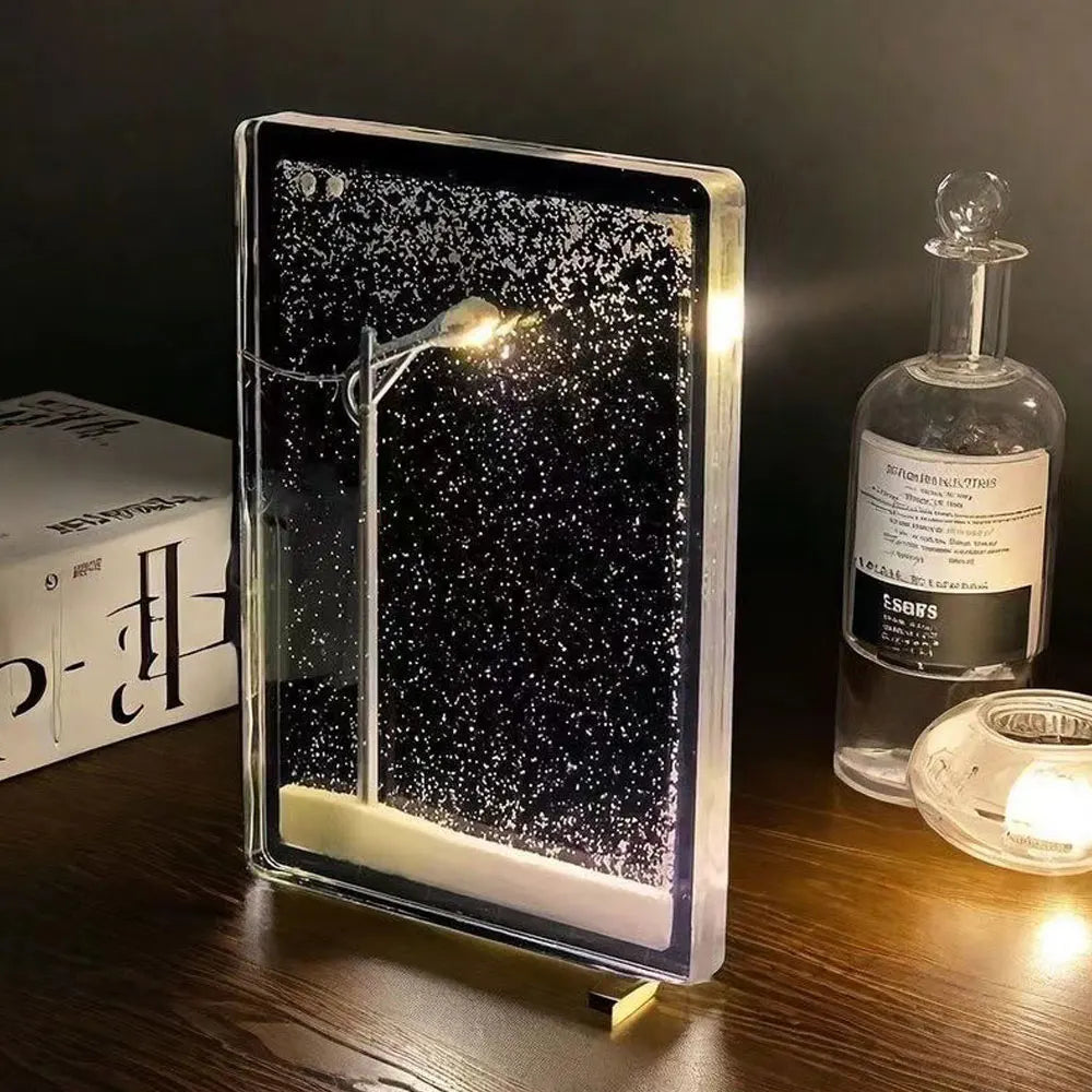 مصباح ليلي متقدم من Snowy Night Flow Ma، مصباح شارع بمشهد ثلجي، عبوة مواد يدوية الصنع، هدية عيد ميلاد