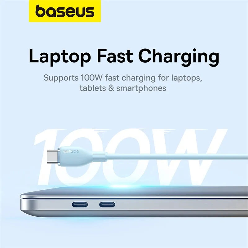 كابل Baseus PD 100W USB C لهاتف iPhone 15 كابل شحن سريع لهاتف Samsung Xiaomi Huawei Macbook كابل شحن سلكي ناعم من مادة TPE