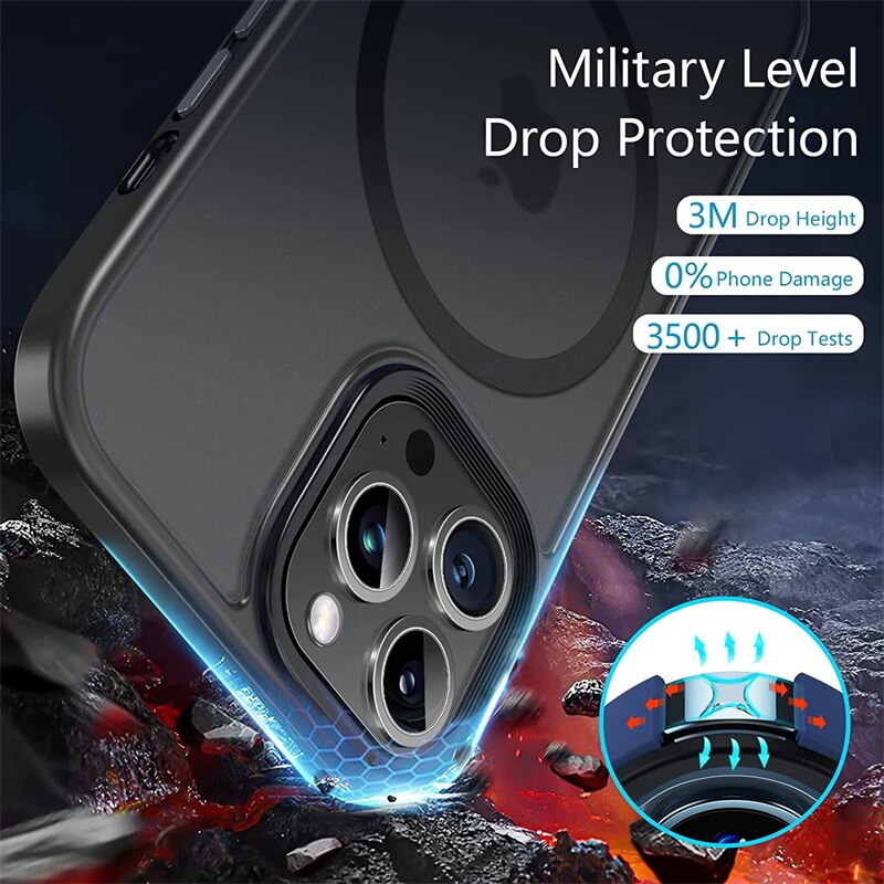 Luxury Magnetic Wireless Charging Case For Magsafe For iPhone 14 Plus 13 12 11 Pro Max Transparent Matte Shockproof Hard Cover
