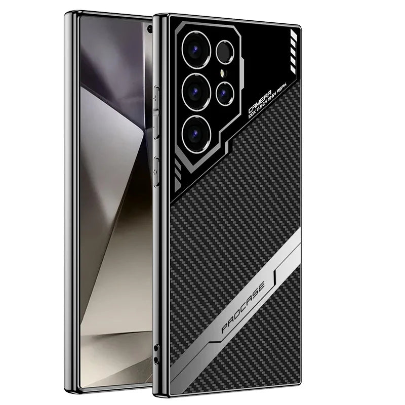 جراب هاتف Galaxy S25 Plus المصنوع من الجلد المطلي بالكهرباء S25 Ultra لهاتف Samsung Galaxy S25 S24 S23 Ultra غطاء واقٍ مقاوم للصدمات