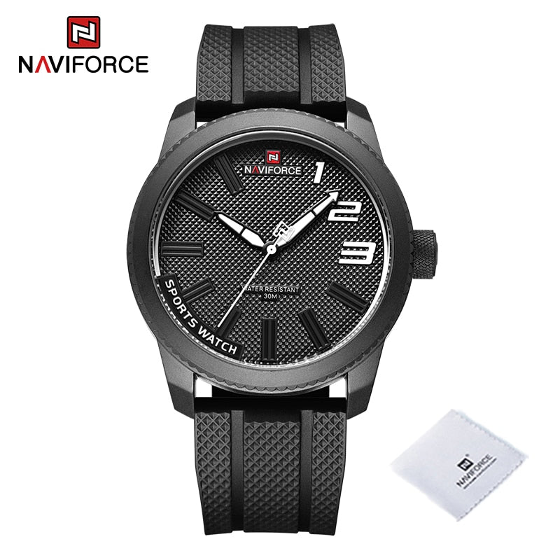ساعات كوارتز عصرية للرجال من NAVIFORCE بحزام من السيليكون بتصميم جديد وعصري مقاومة للماء للرجال