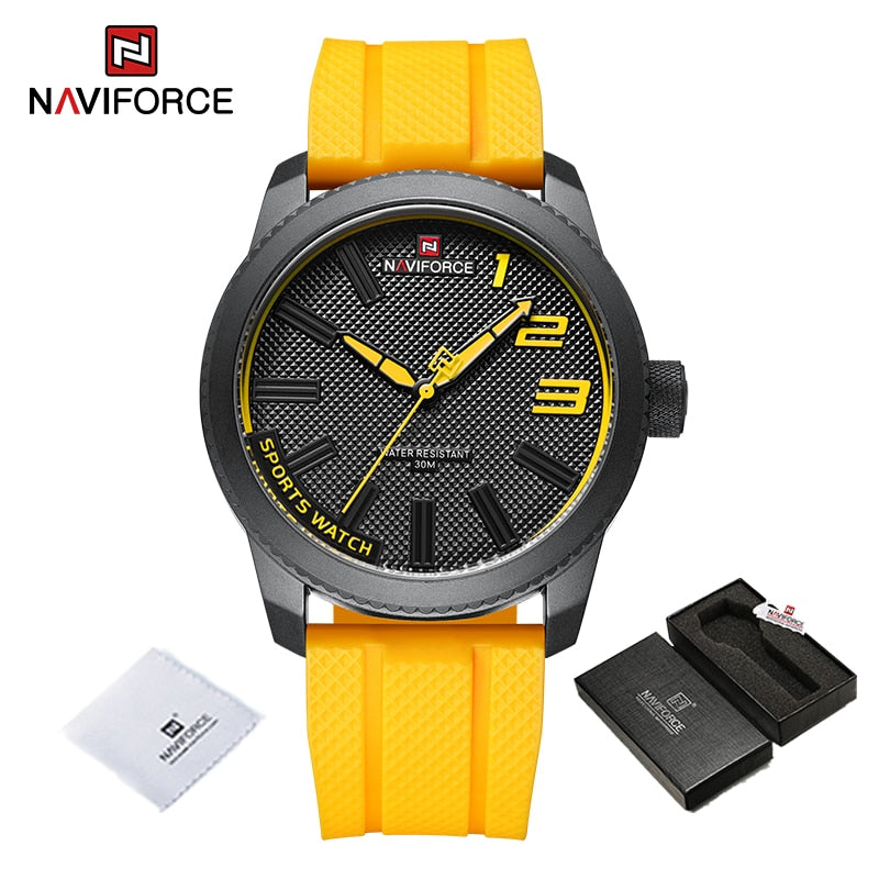 ساعات كوارتز عصرية للرجال من NAVIFORCE بحزام من السيليكون بتصميم جديد وعصري مقاومة للماء للرجال