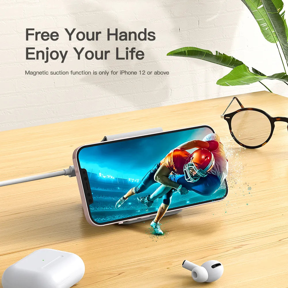 حامل شاحن لاسلكي 3 في 1 مغناطيسي 15 وات من Essager قابل للطي لهاتف iPhone 14 13 12/Airpod/iWatch 7 6 مع شحن سريع