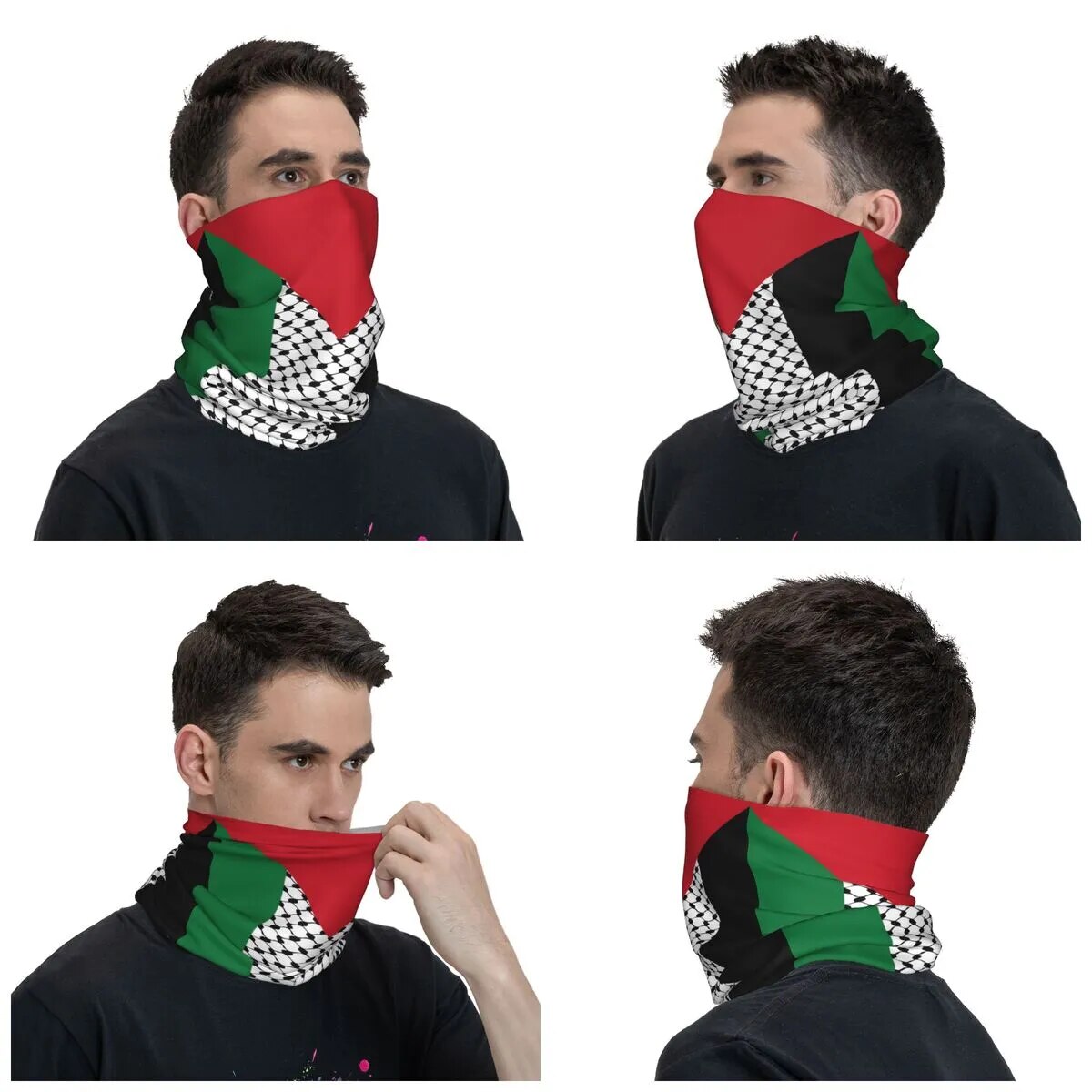 غطاء رأس علم فلسطين مع وشاح سحري بنمط كوفية حتا فلسطينية وربطة رأس لركوب الخيل للجنسين والكبار مقاوم للرياح