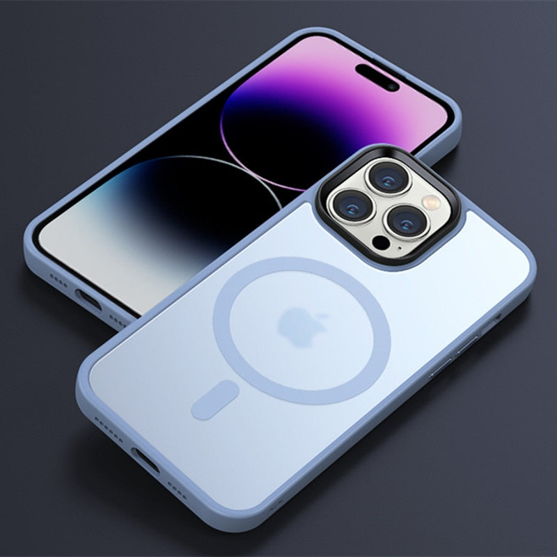 Luxury Magnetic Wireless Charging Case For Magsafe For iPhone 14 Plus 13 12 11 Pro Max Transparent Matte Shockproof Hard Cover