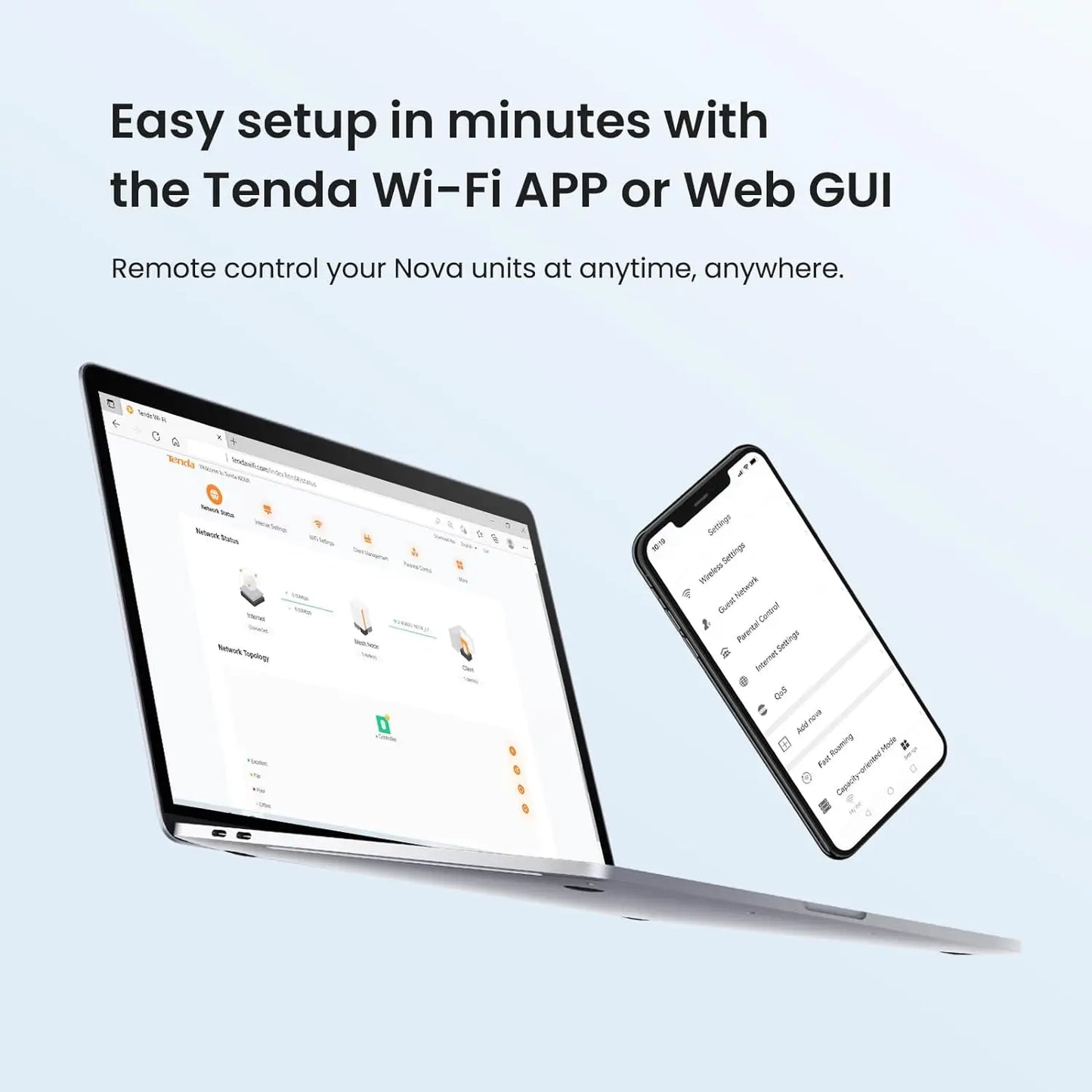 نظام Tenda Nova MX3 AX1500 Mesh WiFi 6 بمساحة 3500 قدم مربع، نظام WiFi 6 Mesh، موجه Gigabit Mesh، شبكة شبكية ثنائية النطاق، 80 جهازًا